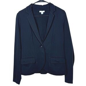 Garnet Hill Womens Black Cotton Jersey‎ Knit Blazer Sz 6 Minimalist Career Fall